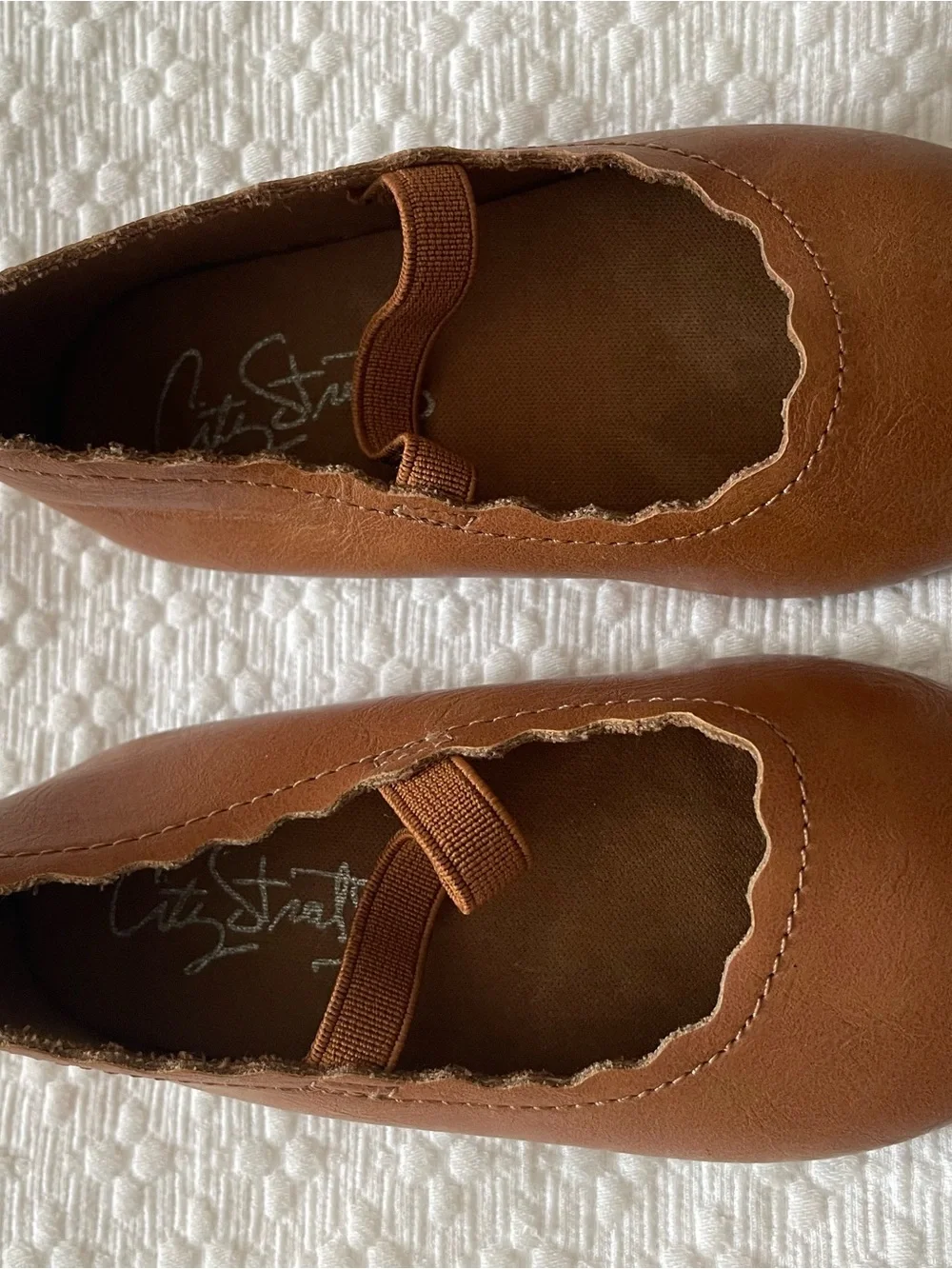City Streets Girls Brown Scalloped Mary Jane Flats